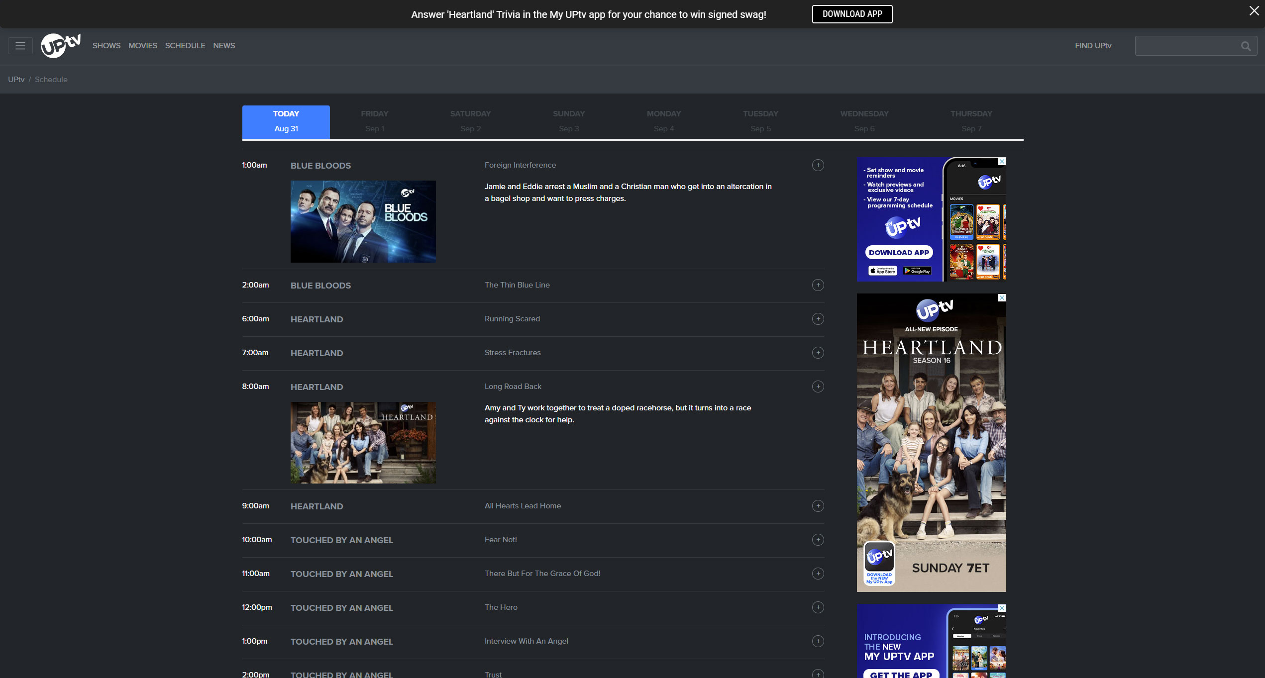 UPtv.com Schedule Page