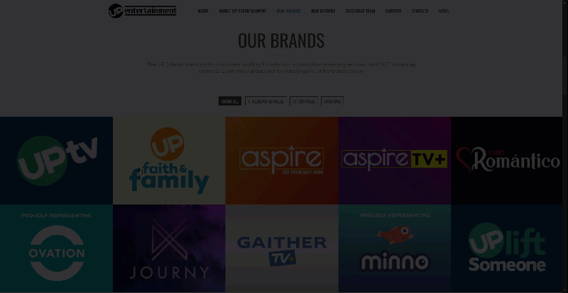 UP Entertainment websites brands portfolio
