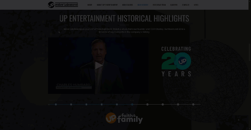 UP Entertainment website bottom half tour